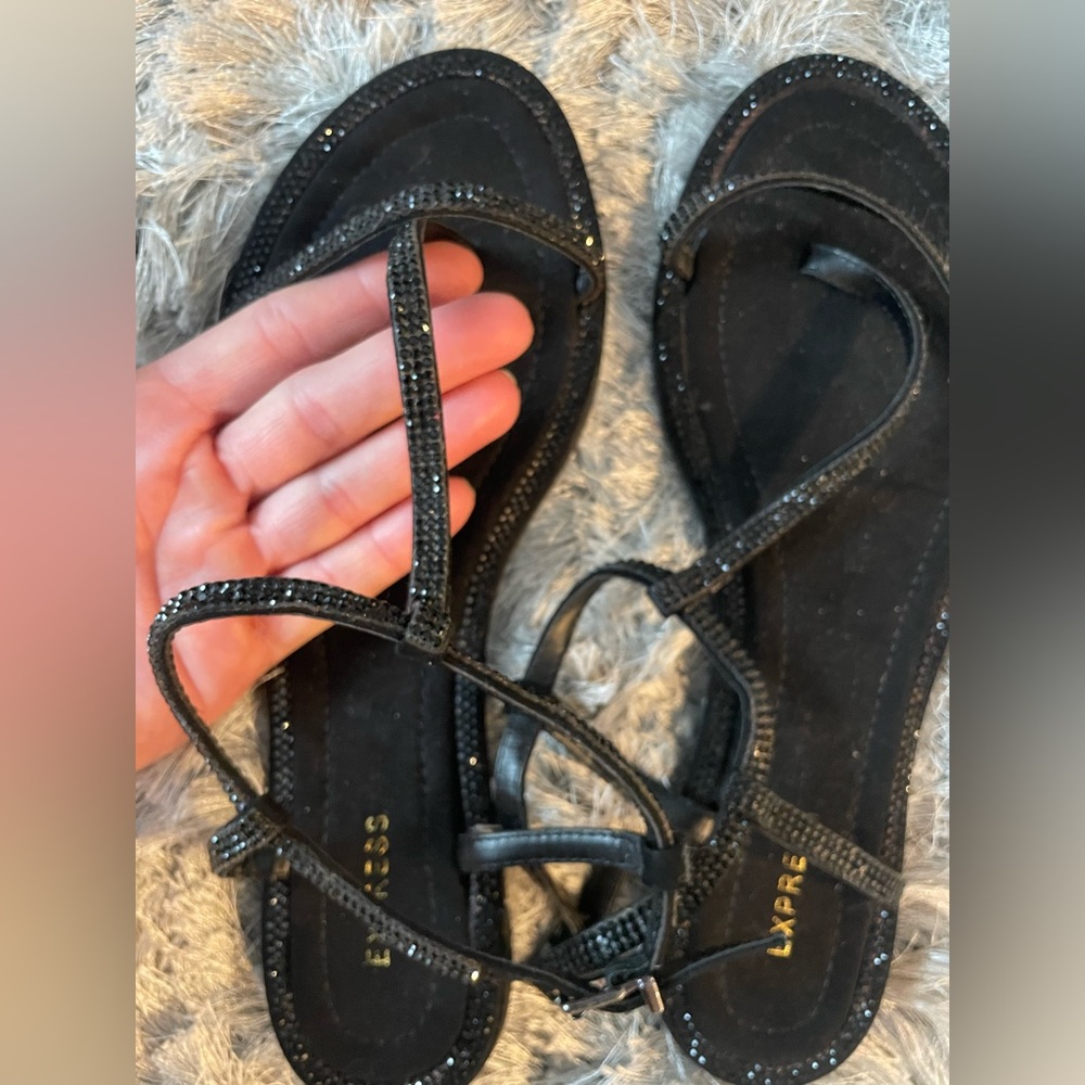 Express Black Glitter Sandals